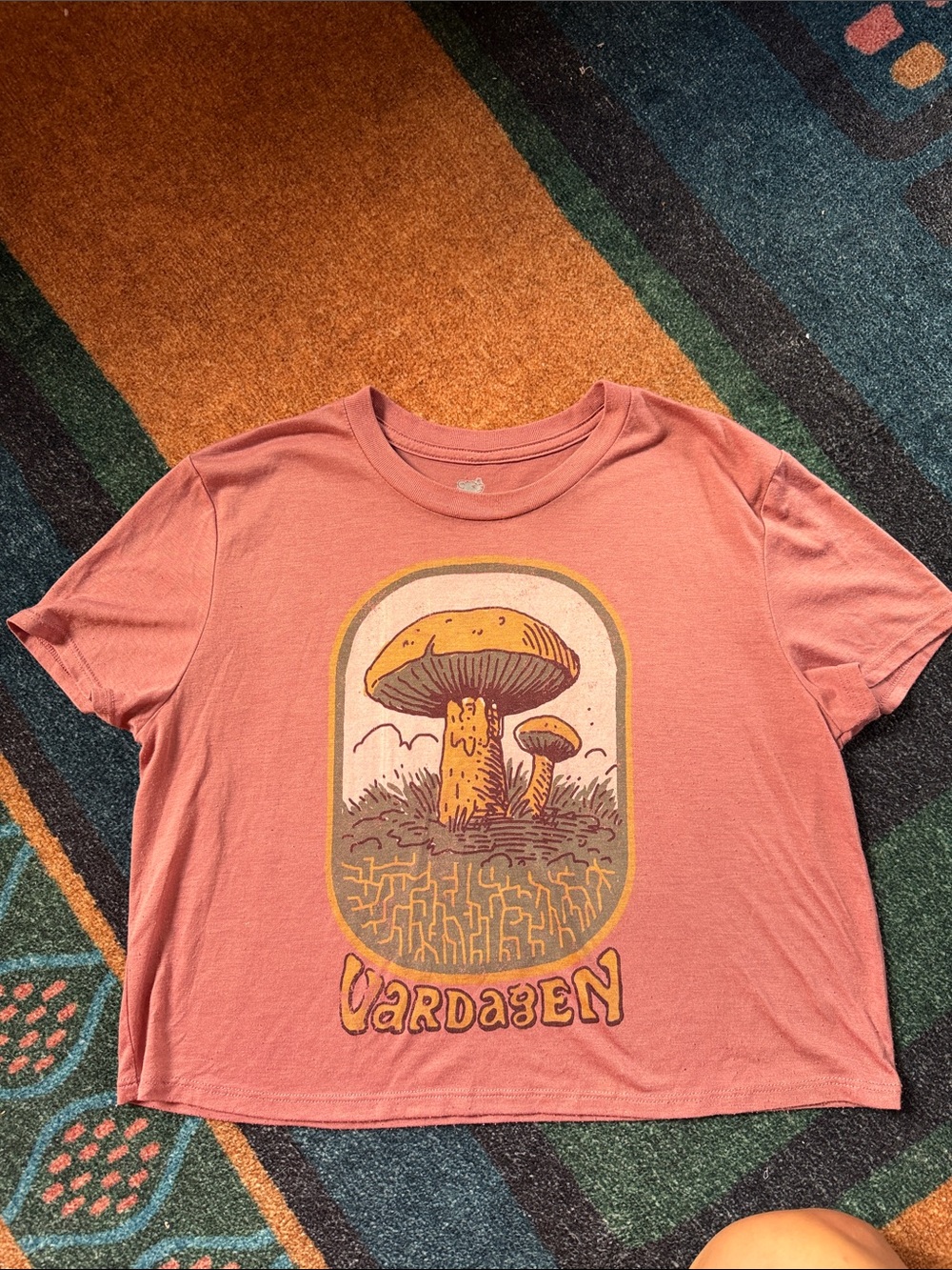 Women's Short Sleeve Graphic Tee - Dusty Rose Mushroom Print